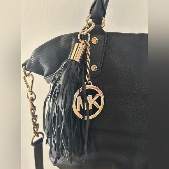 Michael Kors Megan Pebbled Leather Tassel Satchel Crossbody Handbag- Pre Owned - Picture 4 of 14